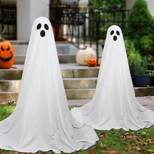 2 Packs Halloween Decorations Outdoor, USB Spooky Ghost Halloween Decor Halloween Party Decorations Indoor with Remote Control String Lights for Porches Yards Gardens Lawn(No Battery)
