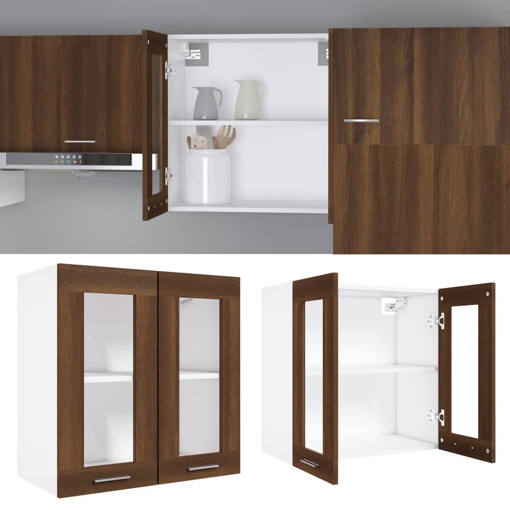 Moderno armario colgante Lyon cristal marrón roble 60 x 31 x 60 cm material de madera: práctico armario de cocina con diseño sencillo y funcionalidad, armario colgante con superficie lisa