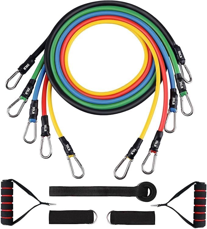 Image of Fit Simplify Resistance Bands Set for Exercise, Stretching and Workout Toning Tube Kit with Foam Handles, Door Anchor, Ankle Strap and Long Carry Bag for Men, Women (Multicolour)
