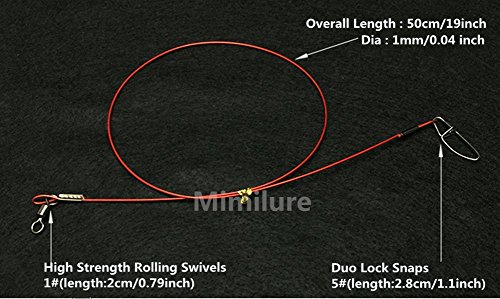 Mimilure 100Lb Heavy Duty Stainless Steel Fishing Wire,High-Strength Fishing Line Leaders With Swivels And Snaps,20 Pcs,Black/Red/Green (Black) #TOP5