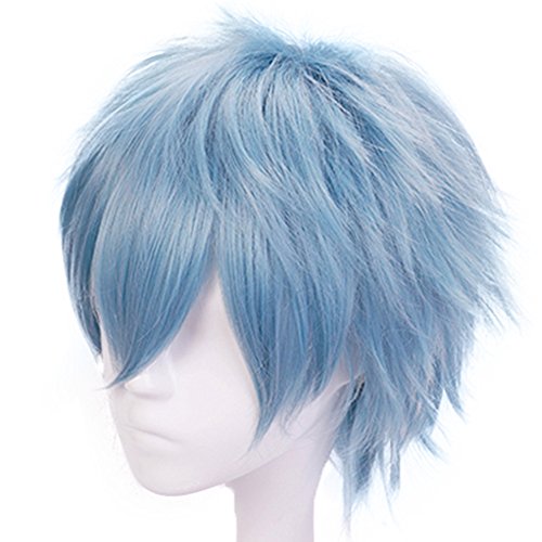 Anogol Hair Cap+Blue Anime Cosplay Wig Short Synthetic Hair Halloween Christamas Party Costume Hero Wigs #TOP3