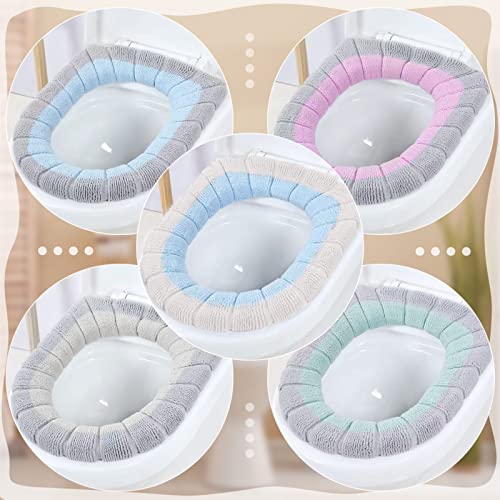 Zeedix 5 Pcs Soft Bathroom Thicker Toilet Seat Cover Pad-Warmer Stretchable Fibers Easy Installation Cushioned Lid Covers, Comfortable And Washable Toilet Seat Cover Pads(5 Colors) #TOP5