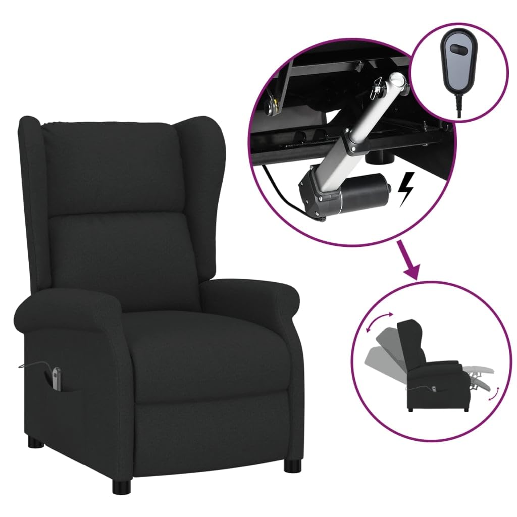 Sillón orejero reclinable eléctrico Tela Negro Negro,3098321