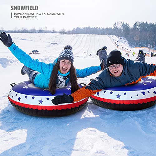 AirSwim Snow Tube, 47 Inch Inflatable Snow Sled for Kids and Adults Heavy Duty Snow Tube Durable Large Sledding Tube with 2 Handles for Winter Outdoor Fun, Star
