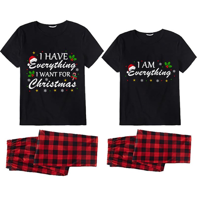 Matching Couple Christmas Pajamas Set Short Sleeve Tops and Classic Plaid Pants Loungewear Holiday Paj Set