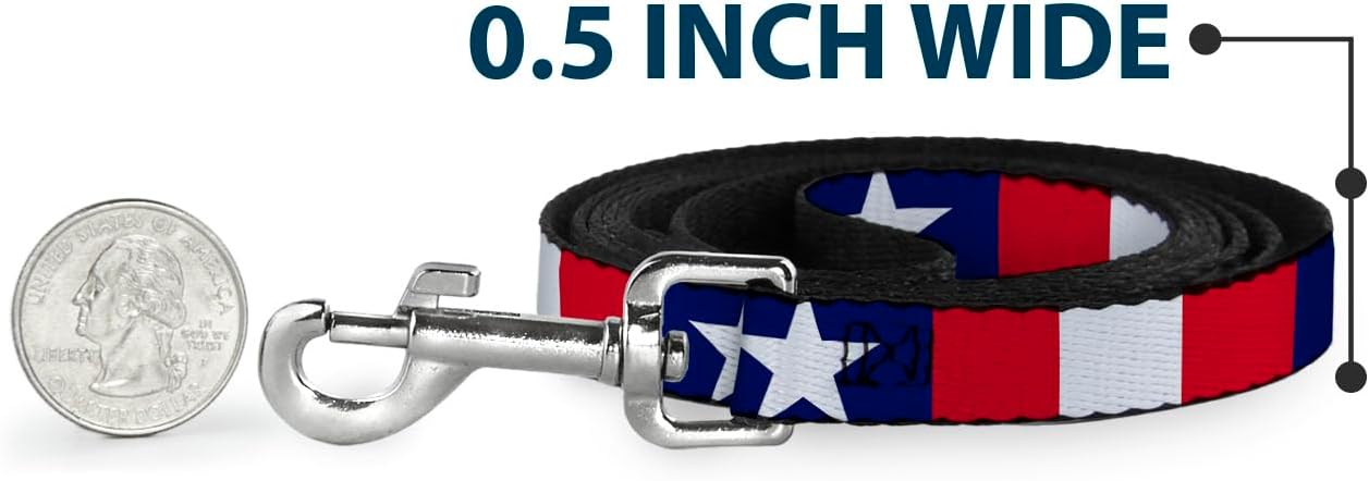 Buckle-Down Dog Leash Stars Stripes Ribbon Red Blue White 6 Feet Long 1.5 Inch Wide