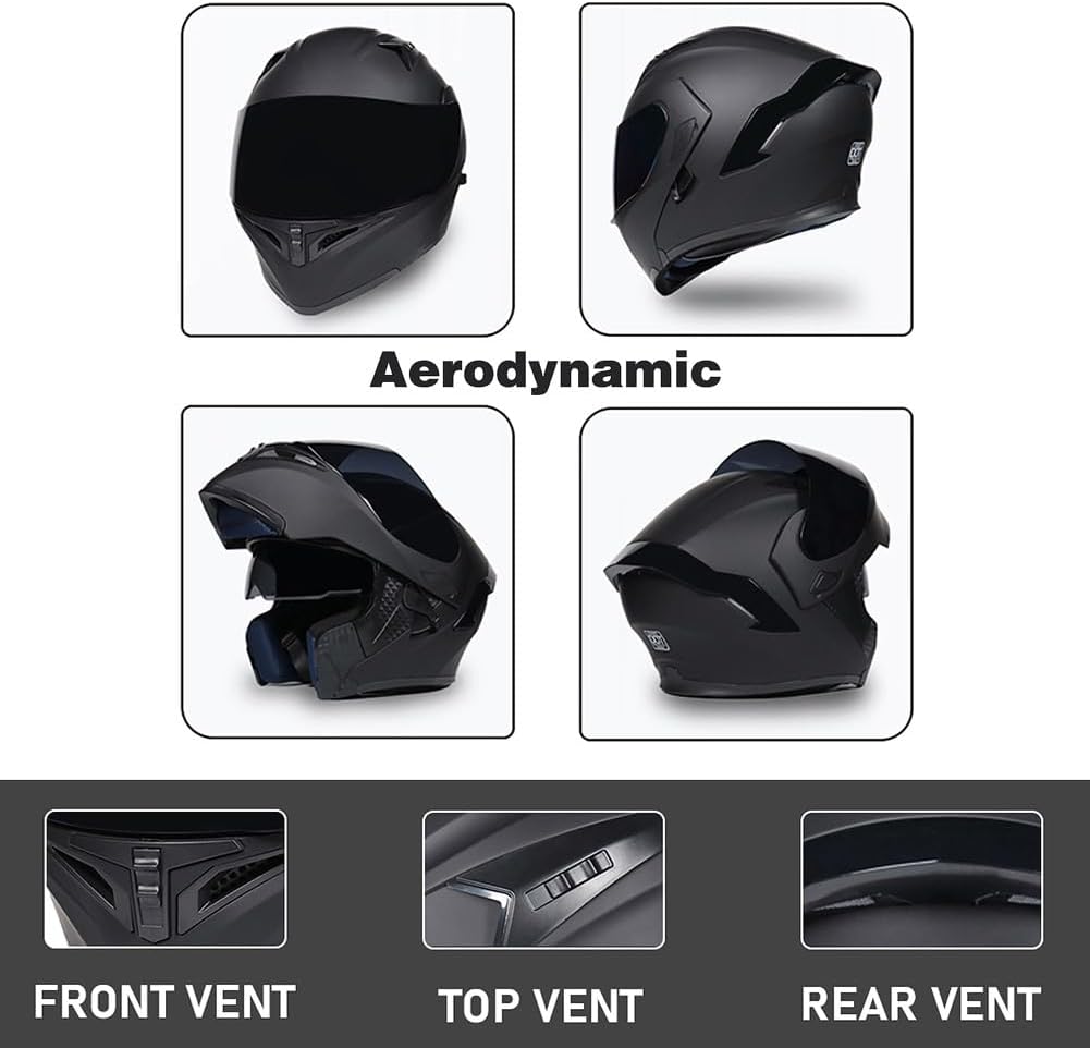 Bluetooth Modular Motorcycle Helmets, DOT Approved Flip Up Full Face Motorcycle Dual Visor Helmet, with Dual Speakers and Microphone, for Adults Men and Women M~XXL