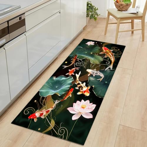Tapis lavable carpes koï lotus antidérapant pour sécuriser et décorer le sol - 2