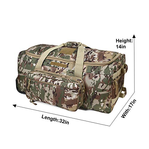 Warrios Product Wheeled Deployment Bag Military Tactical Trolley Duffel Bag,Rolling Luggage for Heavy-Duty Camping,Hiking(OCP)