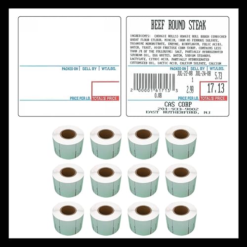 Etiquetas térmicas CAS LST-8020 de 58 x 60 mm, pack de 12 rollos