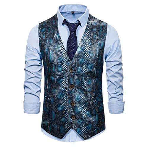 WERTGHJ Spring Autumn Mens Waistcoat Vest Glossy Snakeskin Printed Business