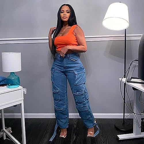 Womens High Waisted Baggy Cargo Jeans Straight Wide Leg Y2K Denim Pants Y2K Streetwear Casual Boyfriend Trousers3
