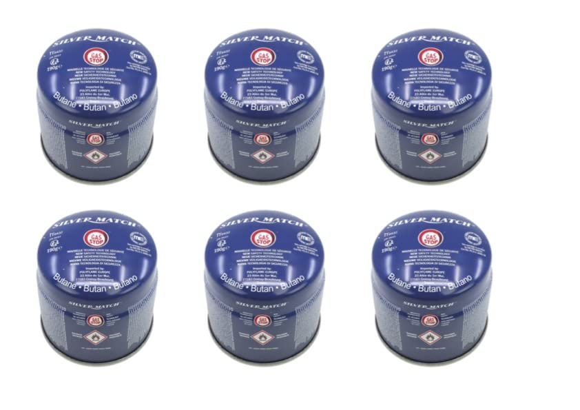 SILVER MATCH 6 cartouches de gaz perçables de 190 g de butane pour camping, extérieur, fête,...