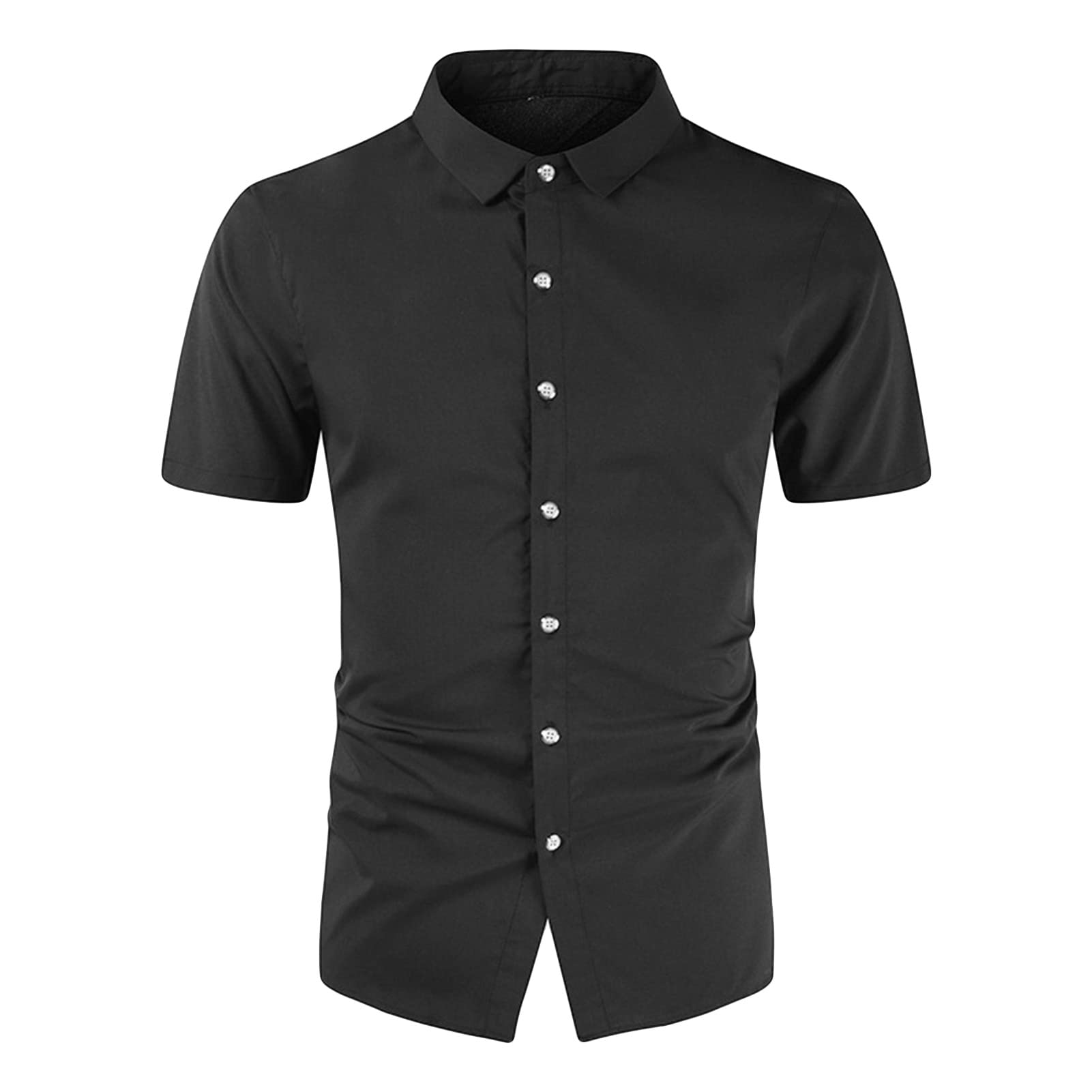 Maiyifu-GJ Men's Regular Fit Short Sleeve Dress Shirt Solid Business Casual Shirts Lightweight Slim Fit Button Down Shirt (Black,Large)