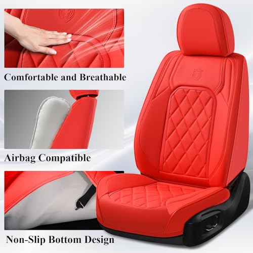 Image of Coverado Front Seat Cover, Universal Car Seat Covers, Waterproof Seat Covers, Luxury Faux Leather Car Seat Protectors, Driver Seat Cover, Automotive Seat Covers Accessories Fit for Most Vehicles, Red