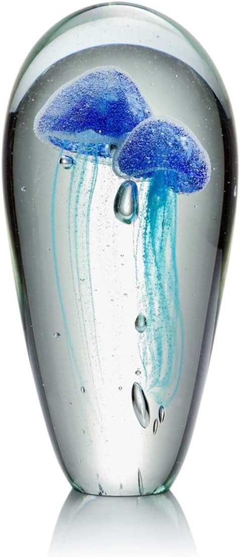 BLACK FOREST DECOR Jellyfish Duo Art Glass - Blue, Decorative Accent, 4.5" W x 9.5" H