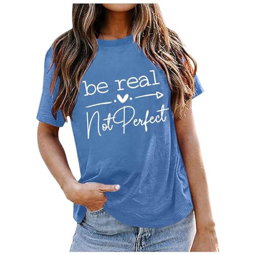 Image of T Shirts for Women UK, Tshirts Women Summer,Tee Blouse T-Shirt Inspirational Graphic with Motivational Letter Print Design for Everyday Casual Wear Tunic Tops T-Shirts for Ladies Light Blue