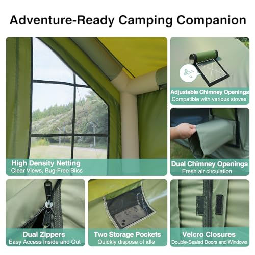 Image of KNUO Inflatable Camping Tent, Large Blow-Up Air Tent, No Assembly Needed Luxury Glamping House, Oxford Fabric