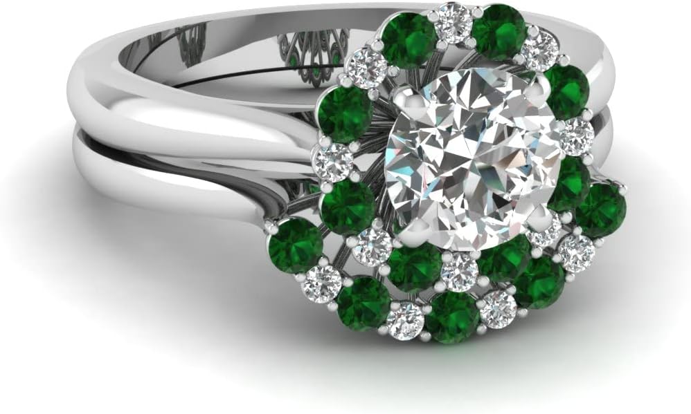 55Carat Choose Your Gemstone Sunshine Florid Set Sterling Silver Round Shape Wedding Ring Sets Well Shaped for Any Gift Giving Occassion Modern Style Enchating Women US Size 4 to 12