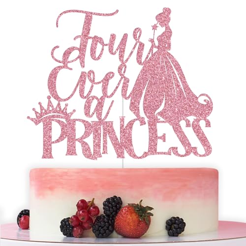 Four Ever a Princess Cake Topper, Happy 4th Birthday Cake Topper, Four Years Old, Girls 4th Birthday Party Decorations, Pink Glitter