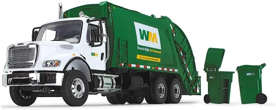 Freightliner M-2 with McNeilus Rear Loader Garbage Truck Waste Management with Garbage Bins 1/34 Diecast Model by First Gear 10-3287D