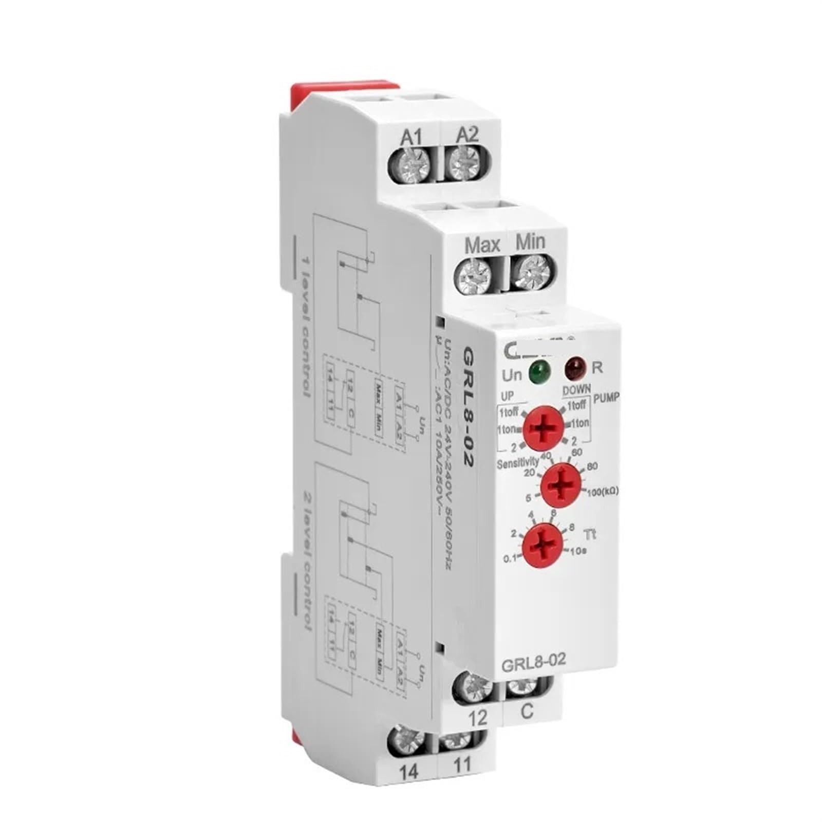 GRL8 Relé de control de nivel de líquido Controlador electrónico de nivel de líquido 10A AC/DC24V-240V 1 Uds (Size : GRL8-02 ACDC24V-240V)