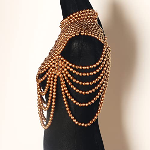 Caimelia Pearl Body Chain, Fashion Shoulder Necklaces Bra, Adjustable Size Pearl Shoulder Chains, Chain Body Jewelry (Gold) #TOP2