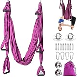 Aerial Yoga Swing Set Trapeze Hammock Kit Ultra Strong Antigravity Flying Sling Swing Tools for Air Yoga Inversion Exercises Fitness (Deep Purple)