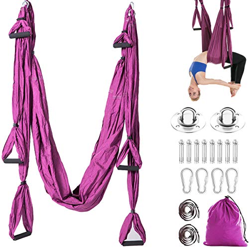 Aerial Yoga Swing Set Trapeze Hammock Kit Ultra Strong Antigravity Flying Sling Swing Tools for Air Yoga Inversion Exercises Fitness (Deep Purple) by MIFXIN - Used condition - US$51.22