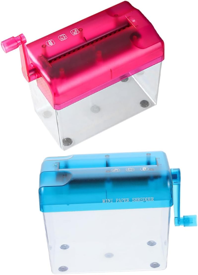2pcs Manual Paper Shredder Handheld Desktop Shredder Portable Mini Document Cutter for Home Office Use with Pink and Blue