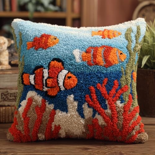 Kit coussin à crochet Poisson pour vaincre l'ennui et le stress avec du canevas