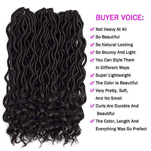 Lihui Goddess Locs Crochet Hair 20Inch Curly Faux Locs Crochet Hair Braids Wavy Goddess Faux Locs Crochet Hair Pre Looped Crochet Locs With Curly Ends (20”,#1B, 6Packs) #TOP5