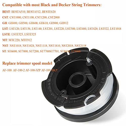 ANTOBLE 30ft 0.065\" Autofeed Weed Eater String Replacement for Most Black and Decker String Trimmer AF-100 AF-100-3ZP GH900 GH600 Edger (8 Spools, 1 Spool Cap,1 Spring)