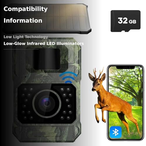 Assark Solar Trail Camera 48MP 30FPS, WiFi Bluetooth Game Camera with Motion Activated 0.2s Trigger, Night Vision Motion Activated IP66 Waterproof for Wildlife Scouting with 32GB Micro SD Card