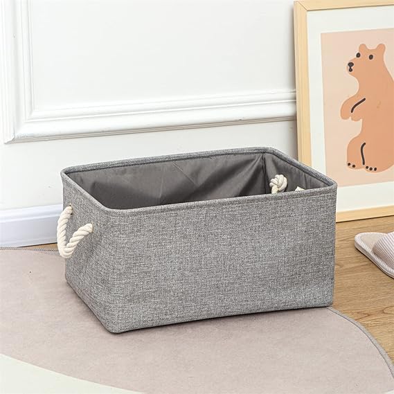 Kuber Industries Stackable Storage Basket|Foldable Toy Storage Bin|Wardrobe Organizer For Clothes|3 Different Sizes (Grey) (Pack Of 3) 3