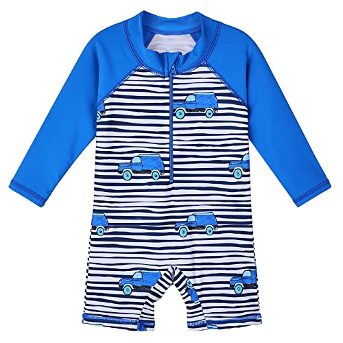 XFGIRLS Boxer une pièce protection UV mignon imprimé maillot de bain manches longues maillot de bain pour garçons de 1 mois à 4 ans, Voitures à rayures, 0-6 mois Cover