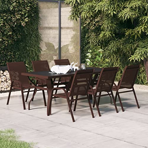 EMYRLXQW Muebles de exterior - Juego de muebles de exterior - Juego de comedor de jardín de 7 piezas, marrón y negro