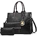 Price comparison product image BestoU Handbags for Ladies Black Large Leather Purses for Women Tote Messenger Shoulder Crossbody Bag Set 3pcs (Black)