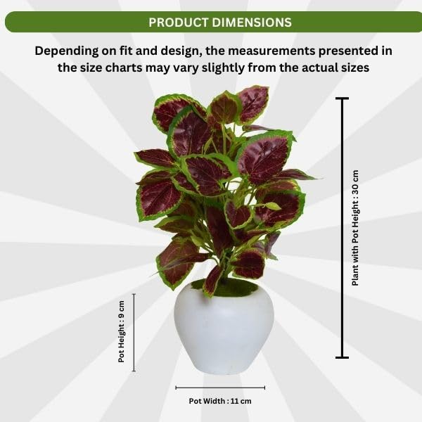 Image of fancymart Artificial Plant Leaves in Apple Pot (30 cm Height) | Small Potted Plant for Office Desk | Home Decor for Living Room | Cafe & Restaurant Table Decoration