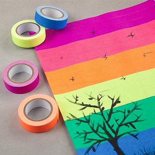 Koogel 6 Rollen Neon Klebeband, Fluoreszierendes UV Schwarzlicht Tape Set (5m x 15mm), Gafferband für Schwarzlicht Party Deko, Karneval Kostüme und Handwerk, Gewebeband Rückstandslos, 6 Farben