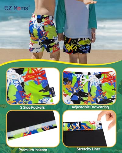 EZ Moms Boys Swim Trunks with Compression Liner Stretch Toddler Swim Shorts Quick Dry Anti-Chafe Boys Board Shorts 2-12T4