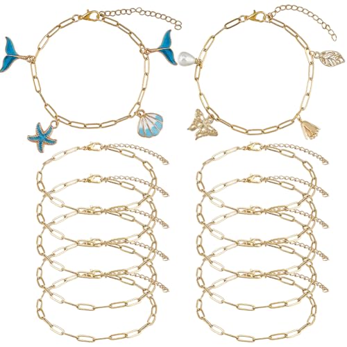 SUNNYCLUE 1 boîte de 12 bracelets Trombones en Vrac avec Chaîne Dorée et 304 bracelets Trombones Dorés en Acier Inoxydable avec Chaîne D'Extension de Câble et Fermoir Mousqueton pour la Fabrication de