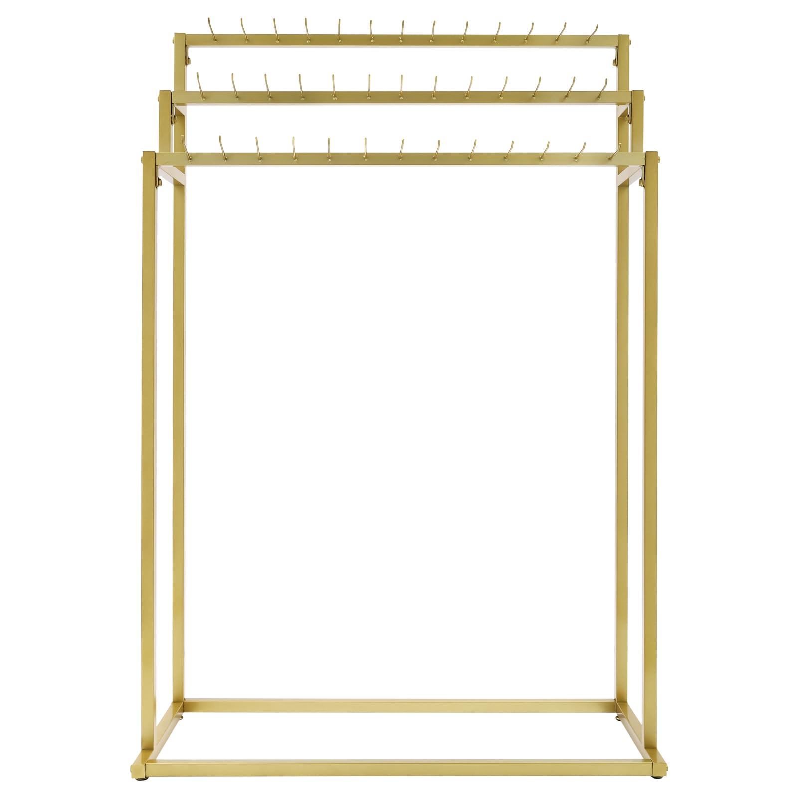 YUMIONB Belt Hanger, 3 Tiers Freestanding Clothes Hanger Commercial Shelves Retail Display Holder Modern Gold Scarf Display Rack with 39 Hooks for Clothing Stores, Vending Stores, Jewelry Stores