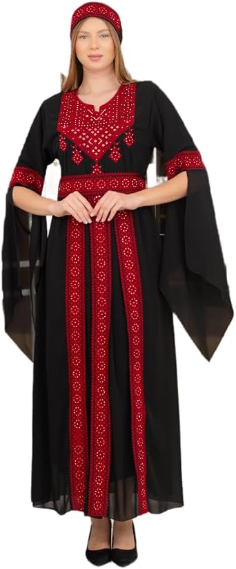 Abaya for Muslim Women Stripe Detail on Skirt and Sleeves & Long Sleeve Dress Islamic Kaftan Hijab Robe Prayer
