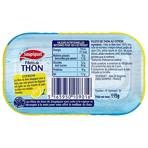 SAUPIQUET - Filets Thon Citron 115G - Lot De 4 - livraison offerte
