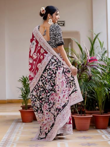 Image of SIRIL Women's Printed Ready to Wear Mul Cotton Saree With Unstitched Blouse Piece