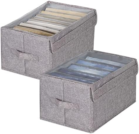 2Pcs Fabric Closet Organizers and Storage Bins with Clear Lid - Wardrobe Clothes Closet Organizer,drawer organizers for clothing,Jeans Pants Sweater Underwear Organizers for Closet(5+8Grids)