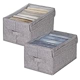 2Pcs Fabric Closet Organizers and Storage Bins with Clear Lid - Wardrobe Clothes Closet Organizer,dr