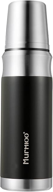 Murmioo travel vacuum flaskstainless steel insulated bottle, built-in cap cup, cold for 24 hours, heat for 12 hours, BPA Free leak proof, sweat free 17oz/500ml Black