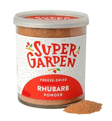 Polvo de ruibarbo liofilizado - Ruibarbo liofilizado 100 % natural y sabroso - Polvo vegetal para batidos, postres y más - Sin gluten, conservantes ni azúcar añadido - de Super Garden (50 g) Cover